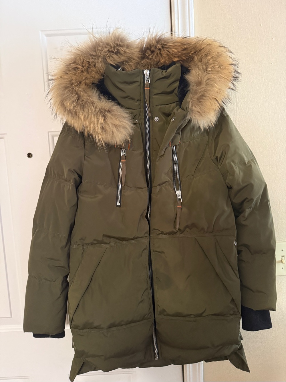 ONLY Olive Green Parka with Brown Fur Trim